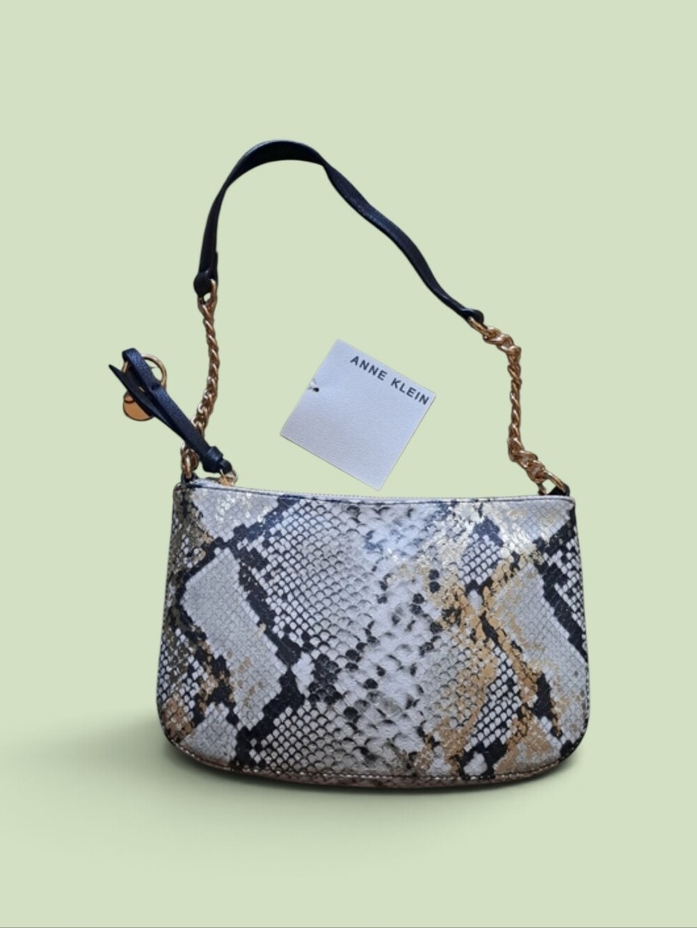Anne Klein Python Metallic Faux Leather Link Chain Mini Snake Print Bag Purse